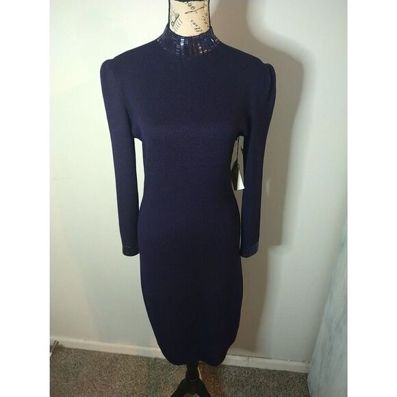 St John Wool & Linen Open Back Puff Sleeve  dress Purple Sz 4  Boho Vintage Y2k - Picture 2 of 15
